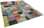 Patchwork Multi Pamuk Üzerine Yün El Dokuma Kilim-244x304 - Görsel 2