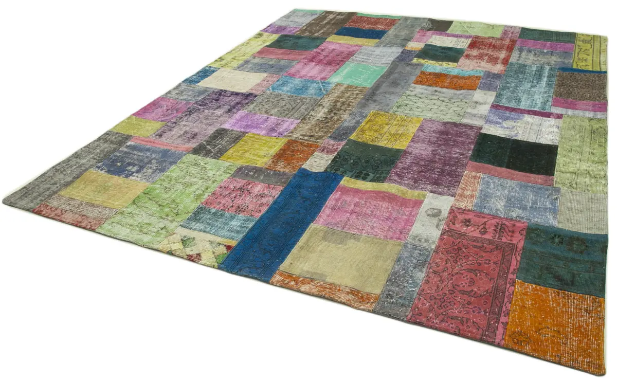 Patchwork Multi Pamuk Üzerine Yün El Dokuma Kilim-244x304 - Görsel 3