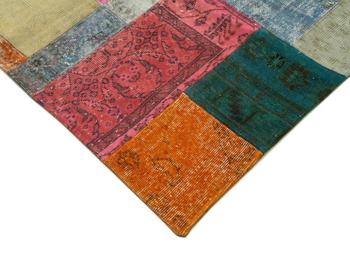 Patchwork Multi Pamuk Üzerine Yün El Dokuma Kilim-244x304 - Görsel 4