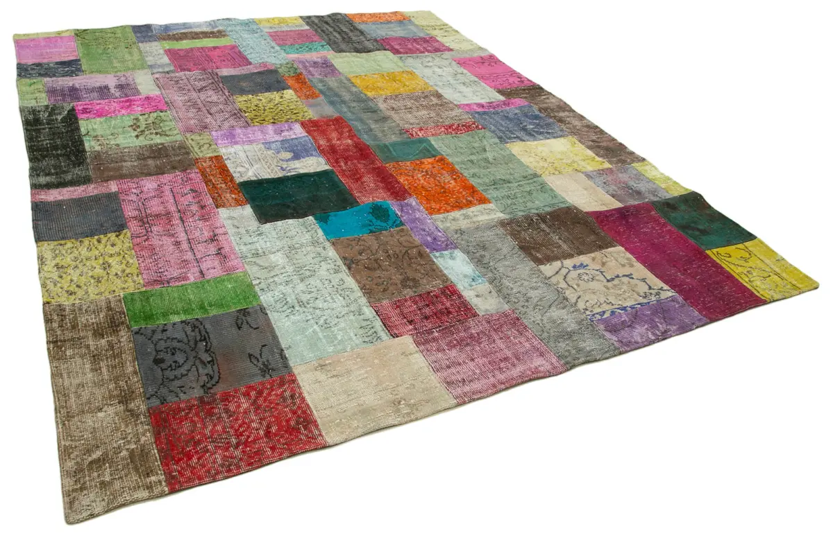Patchwork Multi Pamuk Üzerine Yün El Dokuma Kilim-244x305 - Görsel 2