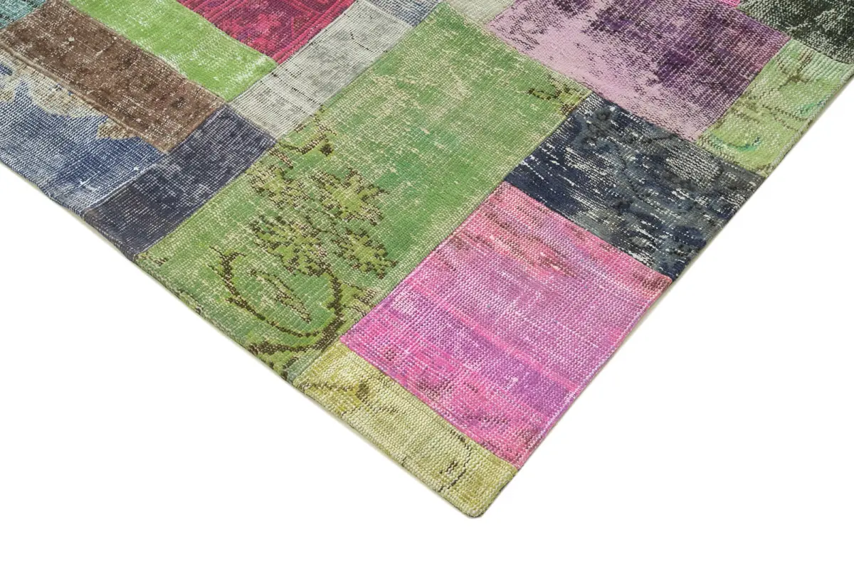 Patchwork Multi Pamuk Üzerine Yün El Dokuma Kilim-244x305 - Görsel 4