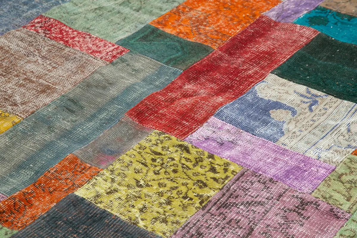Patchwork Multi Pamuk Üzerine Yün El Dokuma Kilim-244x305 - Görsel 5