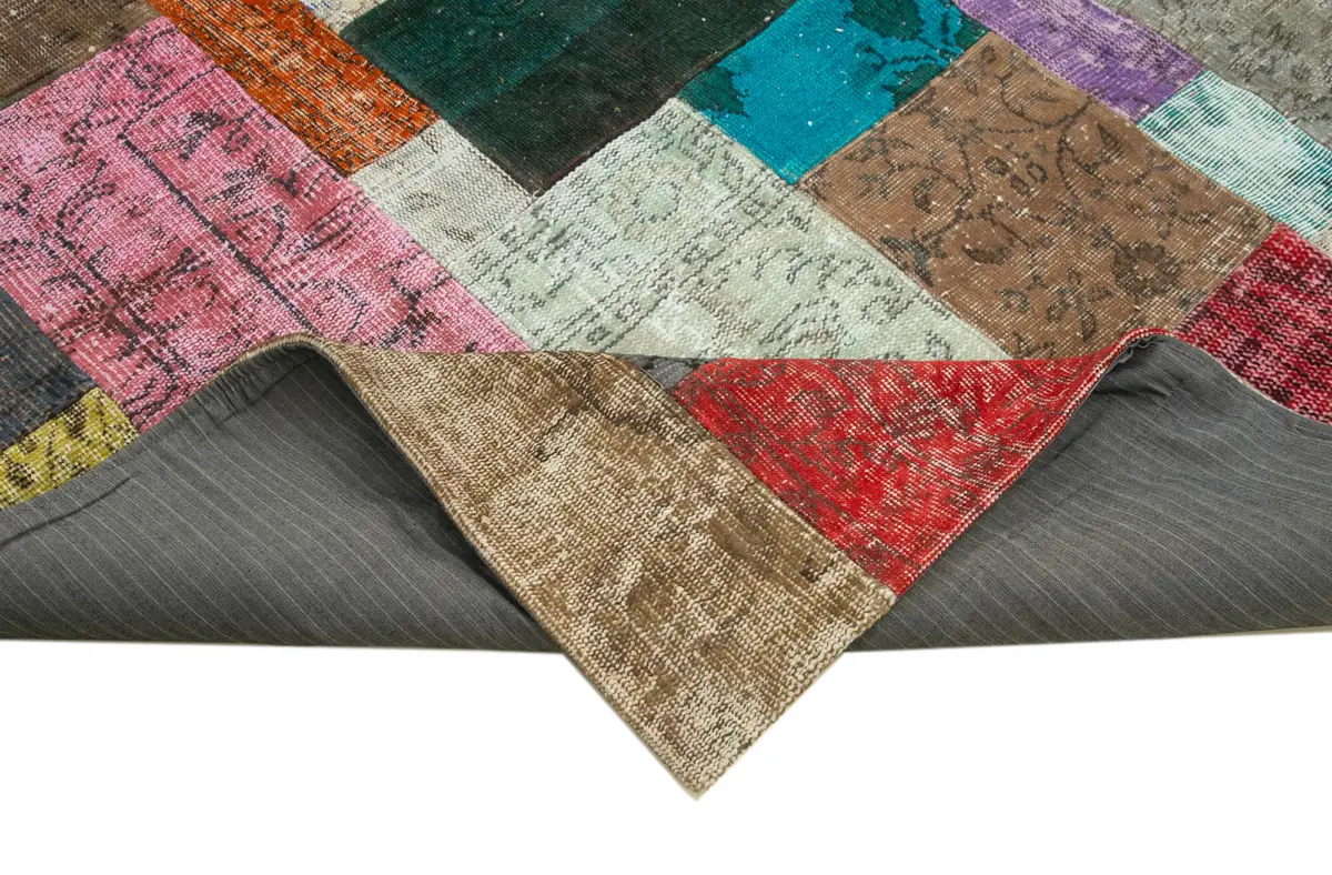 Patchwork Multi Pamuk Üzerine Yün El Dokuma Kilim-244x305 - Görsel 6