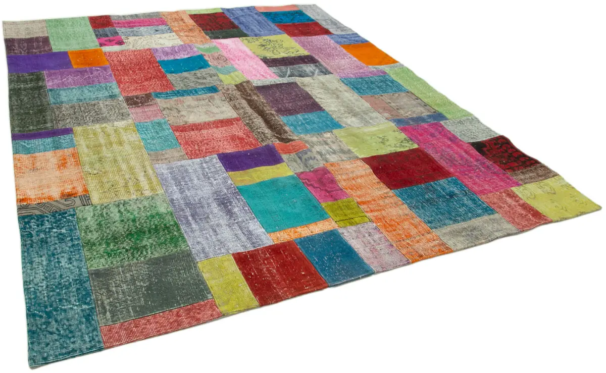Patchwork Multi Pamuk Üzerine Yün El Dokuma Kilim-250x300 - Görsel 2