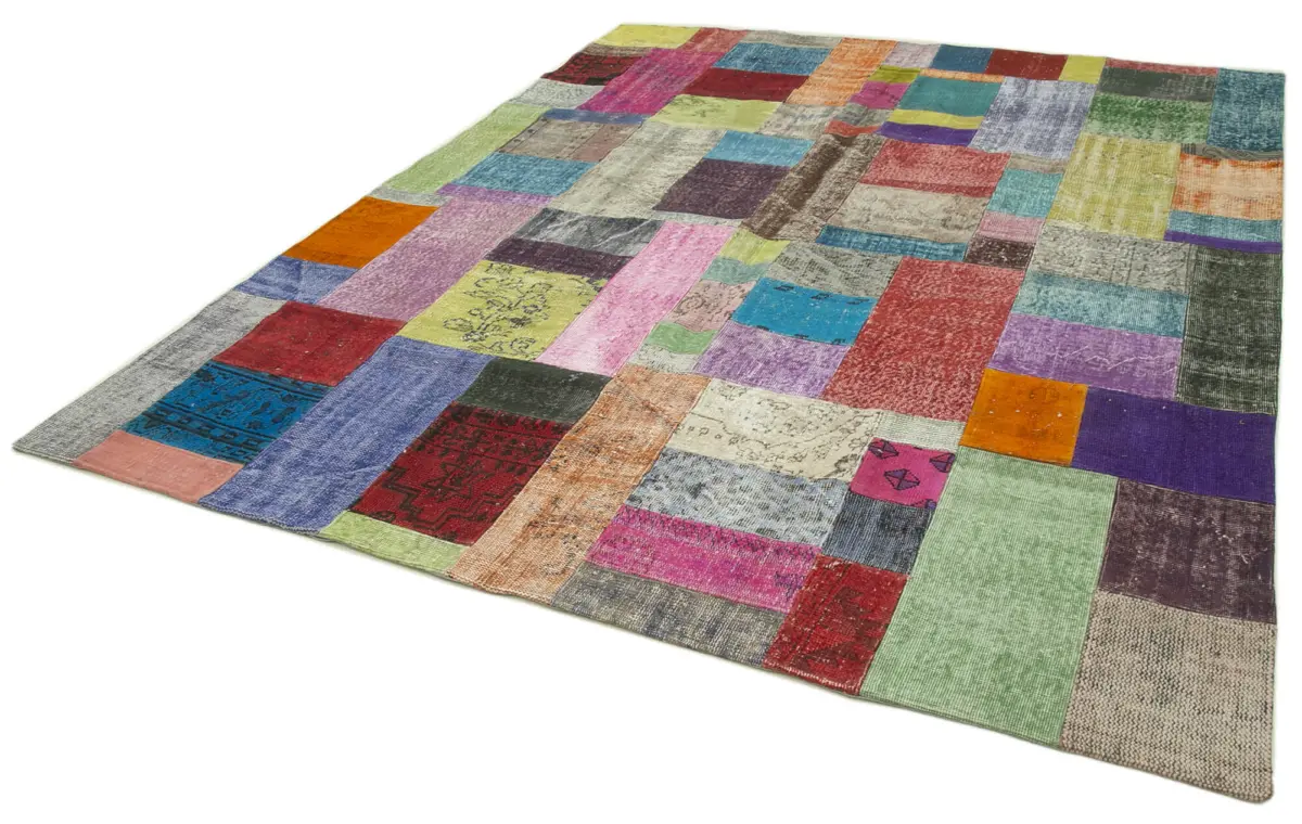 Patchwork Multi Pamuk Üzerine Yün El Dokuma Kilim-250x300 - Görsel 3