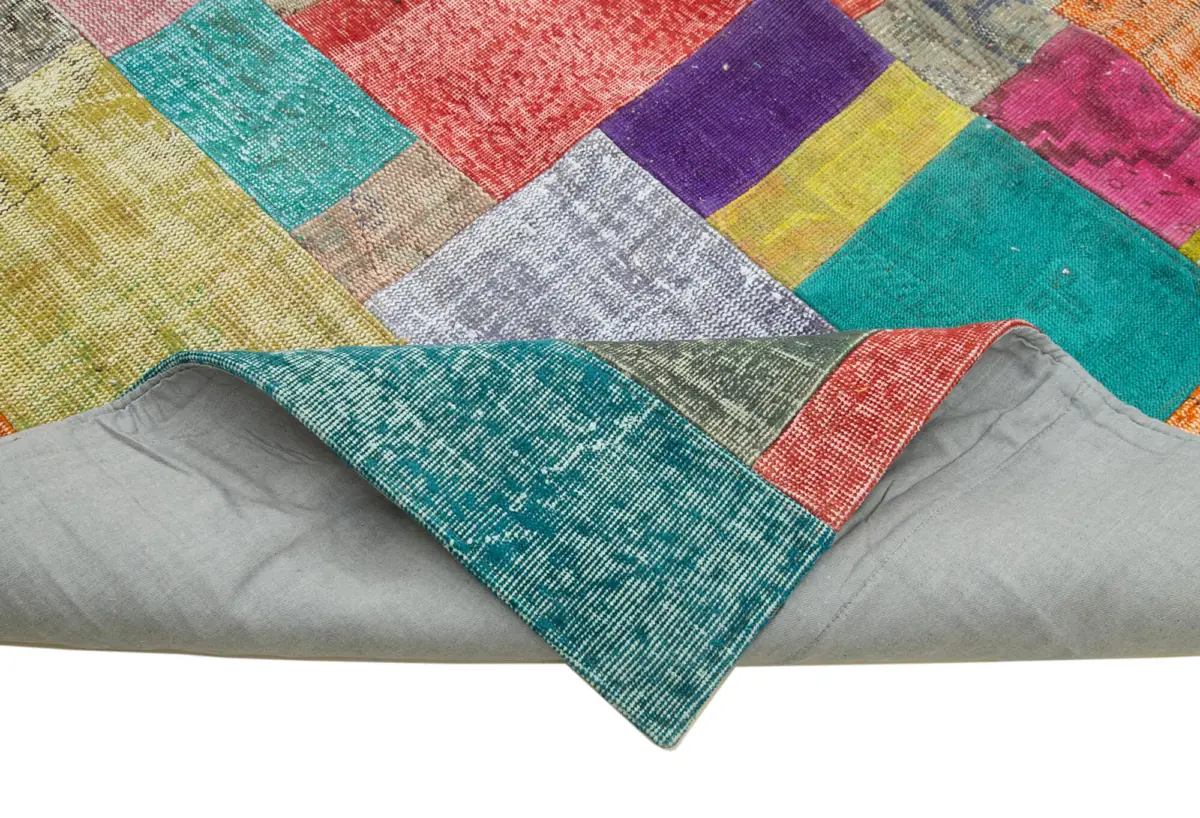 Patchwork Multi Pamuk Üzerine Yün El Dokuma Kilim-250x300 - Görsel 6