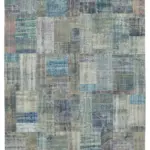 Patchwork Mavi Pamuk Üzerine Yün El Dokuma Kilim-251x351