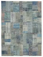 Patchwork Mavi Pamuk Üzerine Yün El Dokuma Kilim-251x351