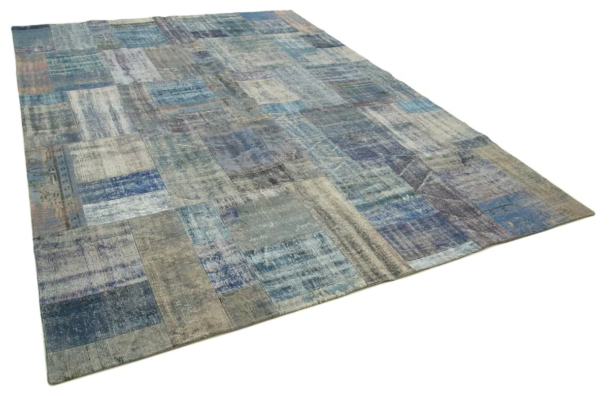Patchwork Mavi Pamuk Üzerine Yün El Dokuma Kilim-251x351 - Görsel 2