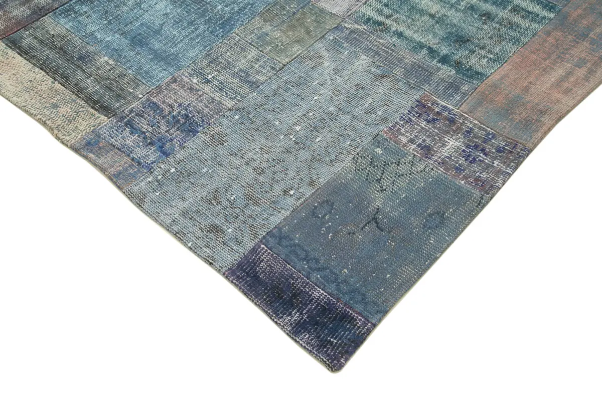 Patchwork Mavi Pamuk Üzerine Yün El Dokuma Kilim-251x351 - Görsel 4