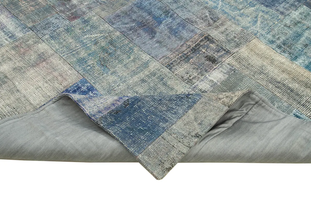 Patchwork Mavi Pamuk Üzerine Yün El Dokuma Kilim-251x351 - Görsel 6