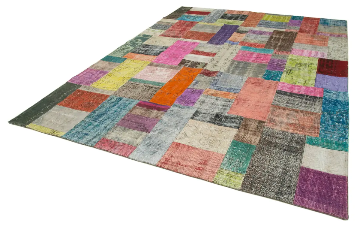 Patchwork Multi Pamuk Üzerine Yün El Dokuma Kilim-251x351 - Görsel 3