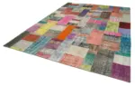 Patchwork Multi Pamuk Üzerine Yün El Dokuma Kilim-251x351 - Görsel 3