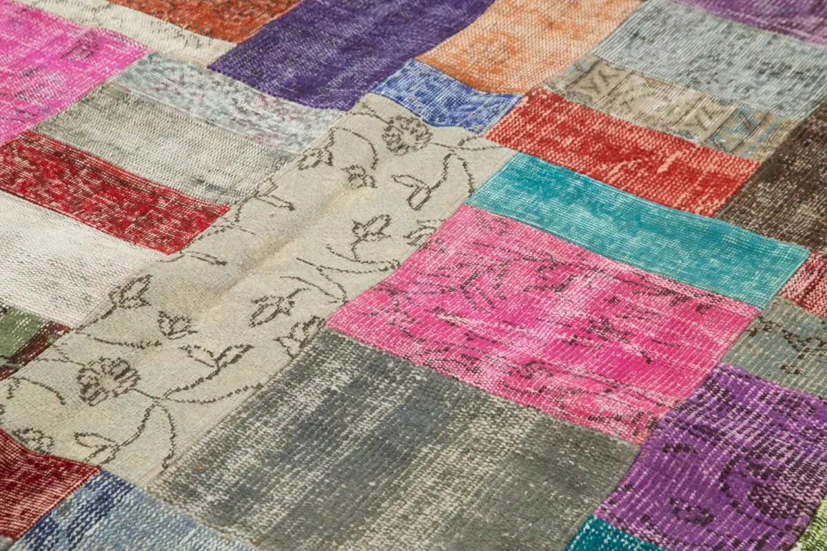 Patchwork Multi Pamuk Üzerine Yün El Dokuma Kilim-251x351 - Görsel 5