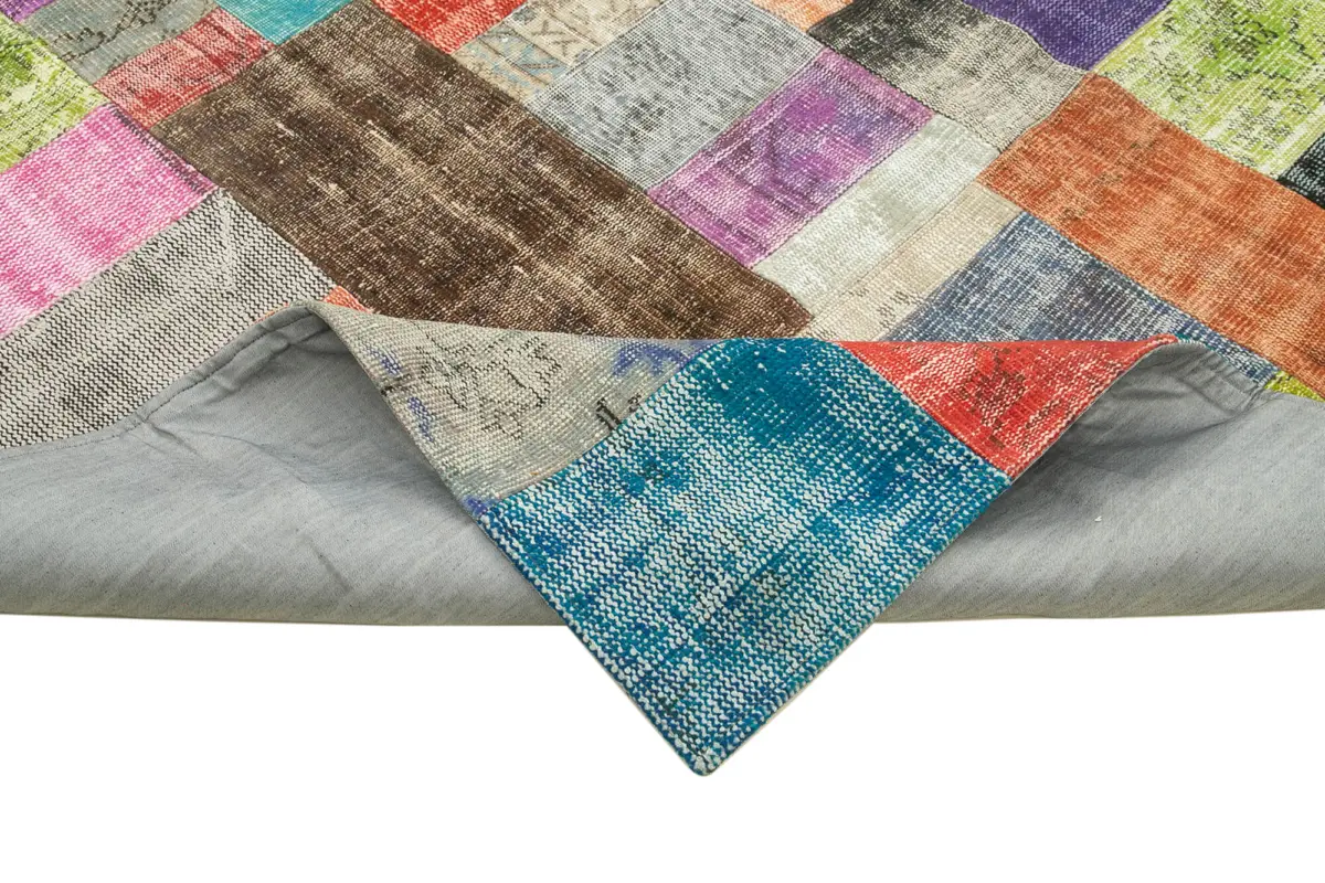 Patchwork Multi Pamuk Üzerine Yün El Dokuma Kilim-251x351 - Görsel 6