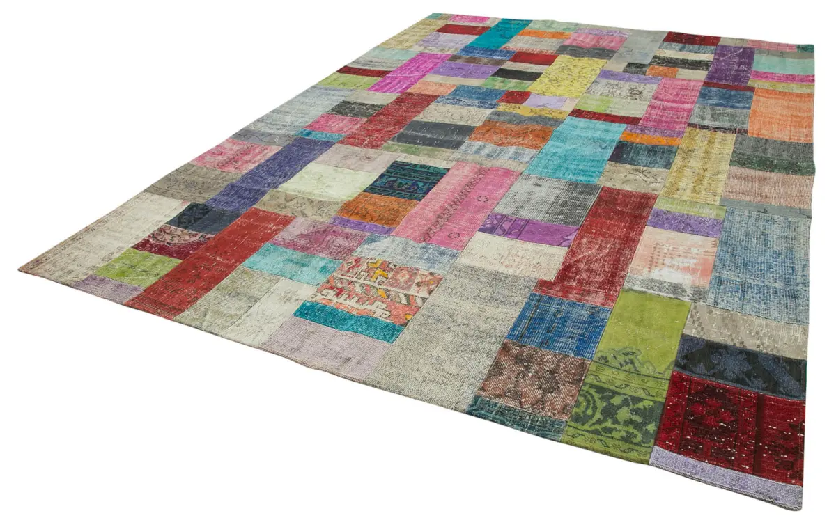 Patchwork Multi Pamuk Üzerine Yün El Dokuma Kilim-274x369 - Görsel 3