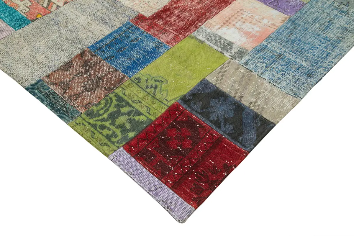 Patchwork Multi Pamuk Üzerine Yün El Dokuma Kilim-274x369 - Görsel 4