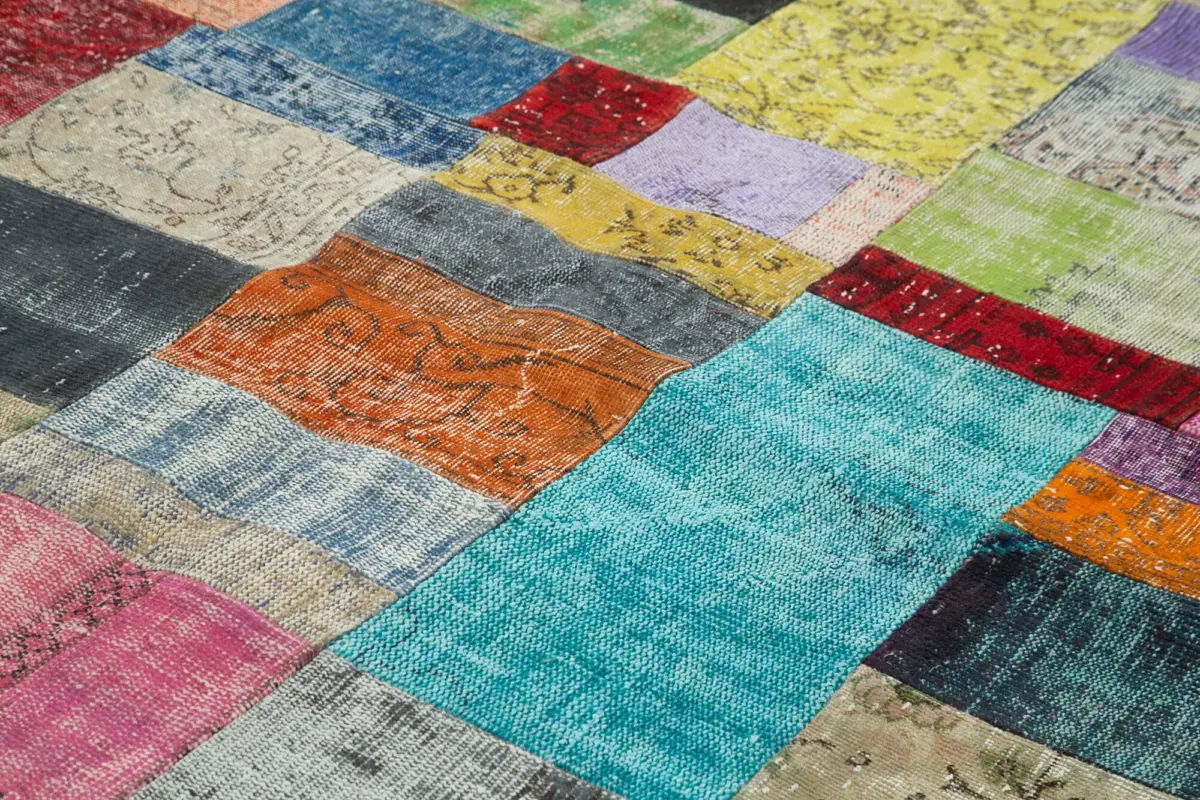 Patchwork Multi Pamuk Üzerine Yün El Dokuma Kilim-274x369 - Görsel 5