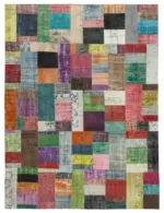 Patchwork Multi Pamuk Üzerine Yün El Dokuma Kilim-273x366