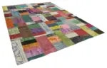Patchwork Multi Pamuk Üzerine Yün El Dokuma Kilim-273x366 - Görsel 2