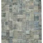 Patchwork Mavi Pamuk Üzerine Yün El Dokuma Kilim-303x412