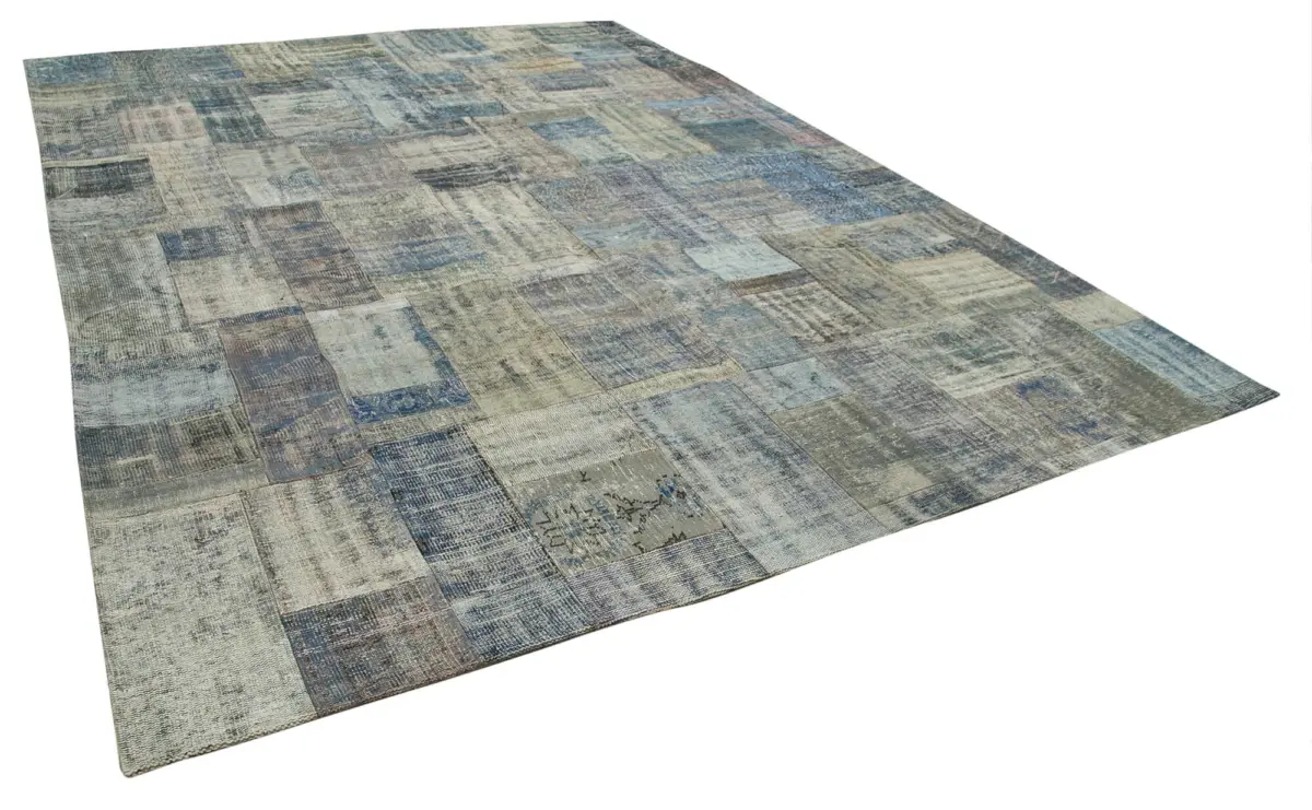 Patchwork Mavi Pamuk Üzerine Yün El Dokuma Kilim-303x412 - Görsel 2