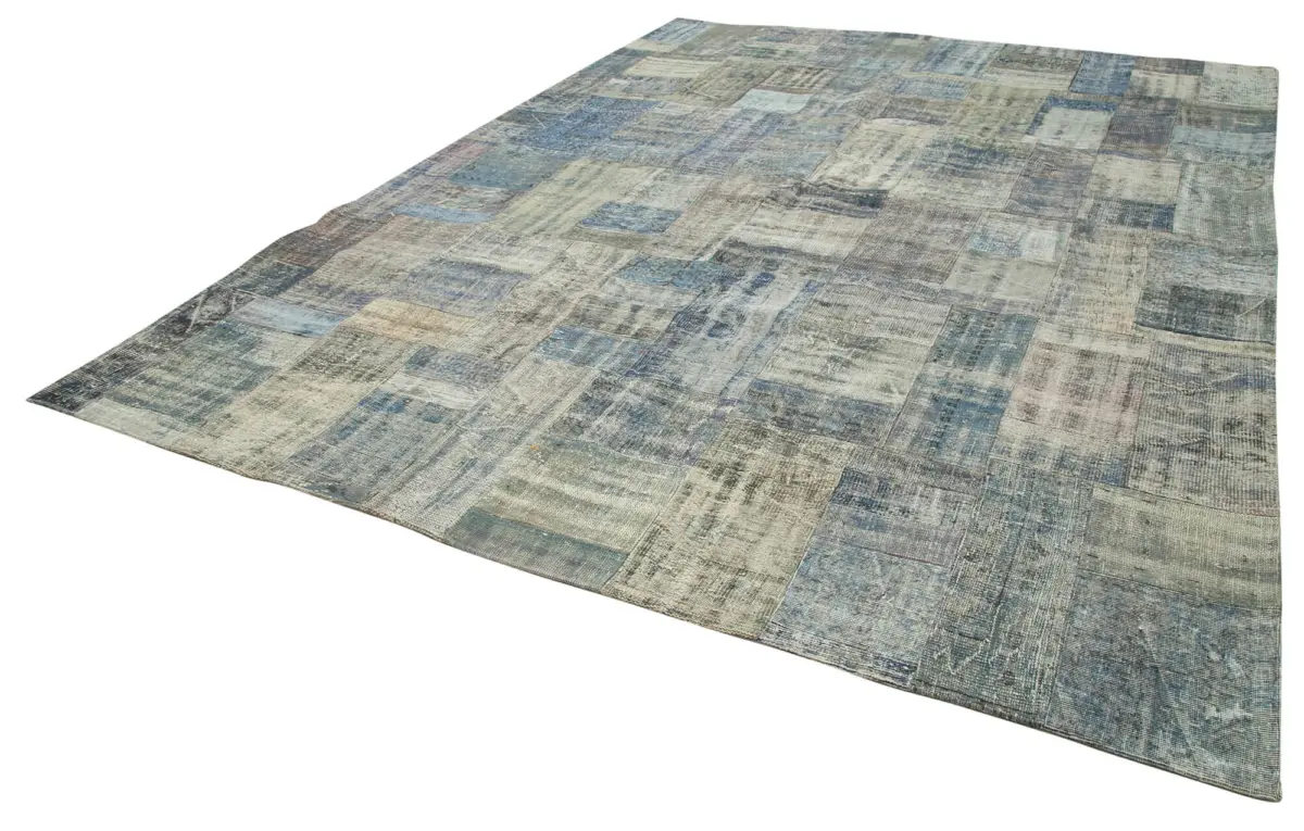 Patchwork Mavi Pamuk Üzerine Yün El Dokuma Kilim-303x412 - Görsel 3