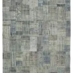 Patchwork Mavi Pamuk Üzerine Yün El Dokuma Kilim-302x412