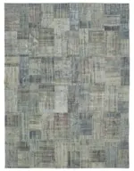 Patchwork Mavi Pamuk Üzerine Yün El Dokuma Kilim-302x412