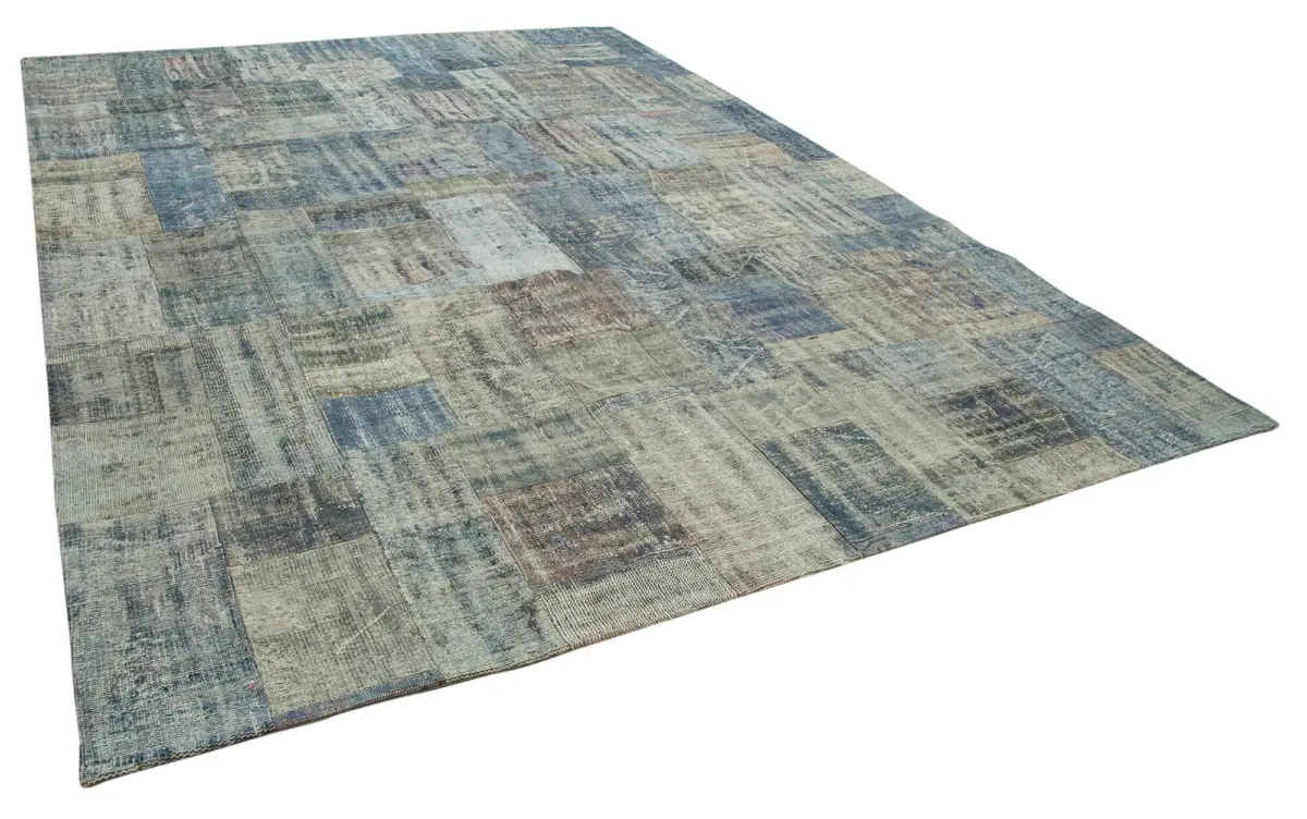 Patchwork Mavi Pamuk Üzerine Yün El Dokuma Kilim-302x412 - Görsel 2