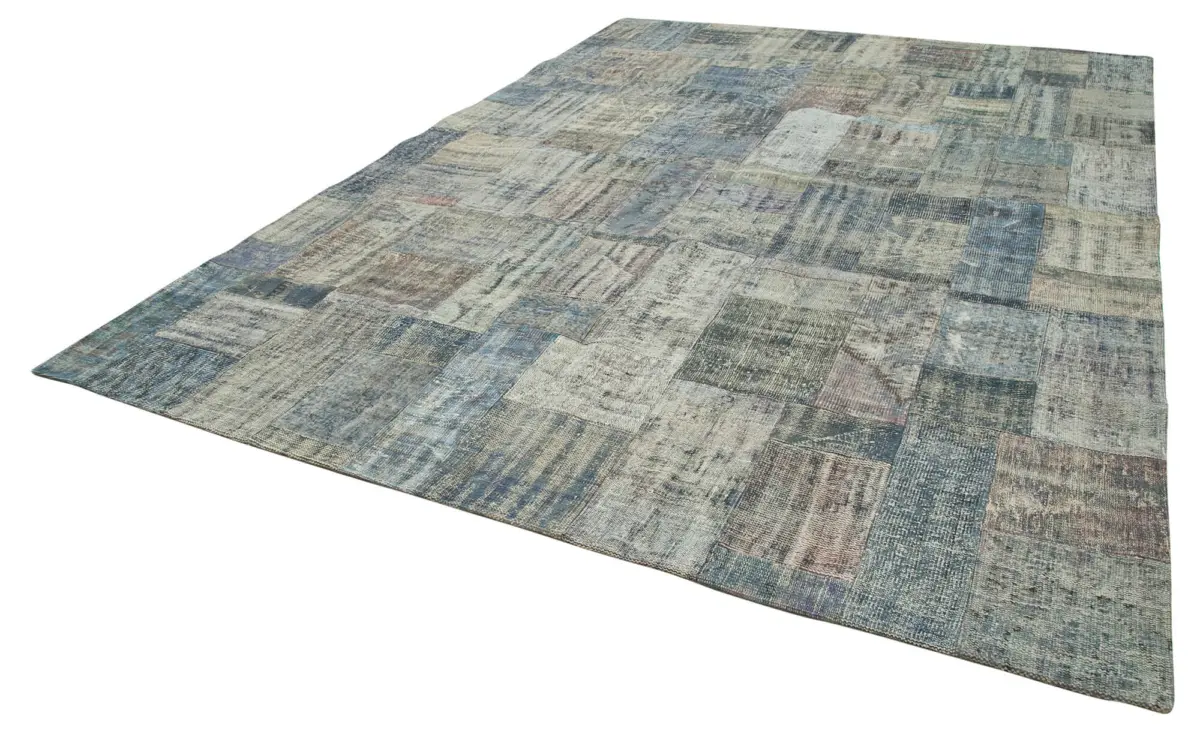 Patchwork Mavi Pamuk Üzerine Yün El Dokuma Kilim-302x412 - Görsel 3