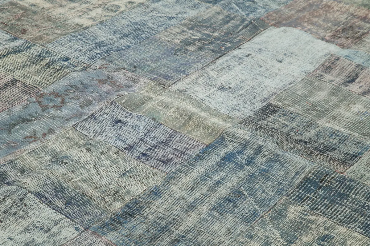 Patchwork Mavi Pamuk Üzerine Yün El Dokuma Kilim-302x412 - Görsel 5