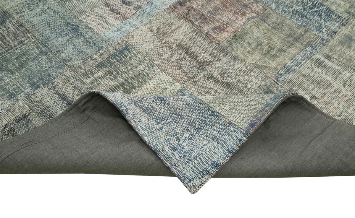 Patchwork Mavi Pamuk Üzerine Yün El Dokuma Kilim-302x412 - Görsel 6