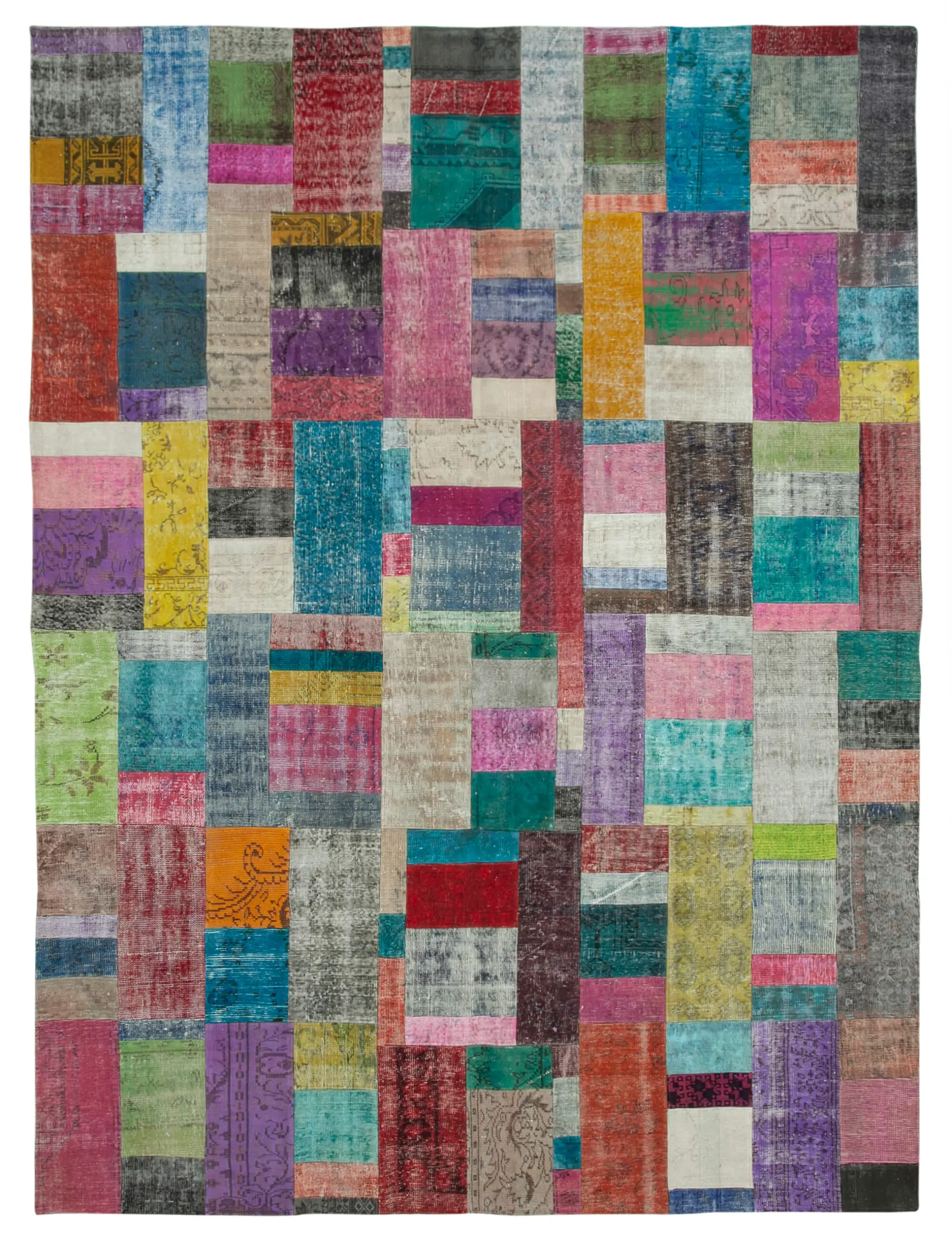 Patchwork Multi Pamuk Üzerine Yün El Dokuma Kilim-303x409 - Görsel 1
