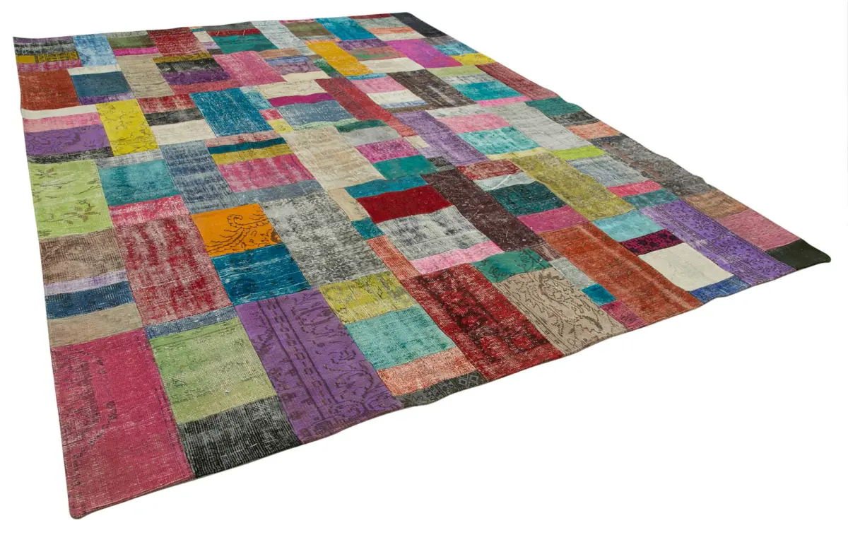 Patchwork Multi Pamuk Üzerine Yün El Dokuma Kilim-303x409 - Görsel 2