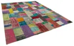 Patchwork Multi Pamuk Üzerine Yün El Dokuma Kilim-303x409 - Görsel 2