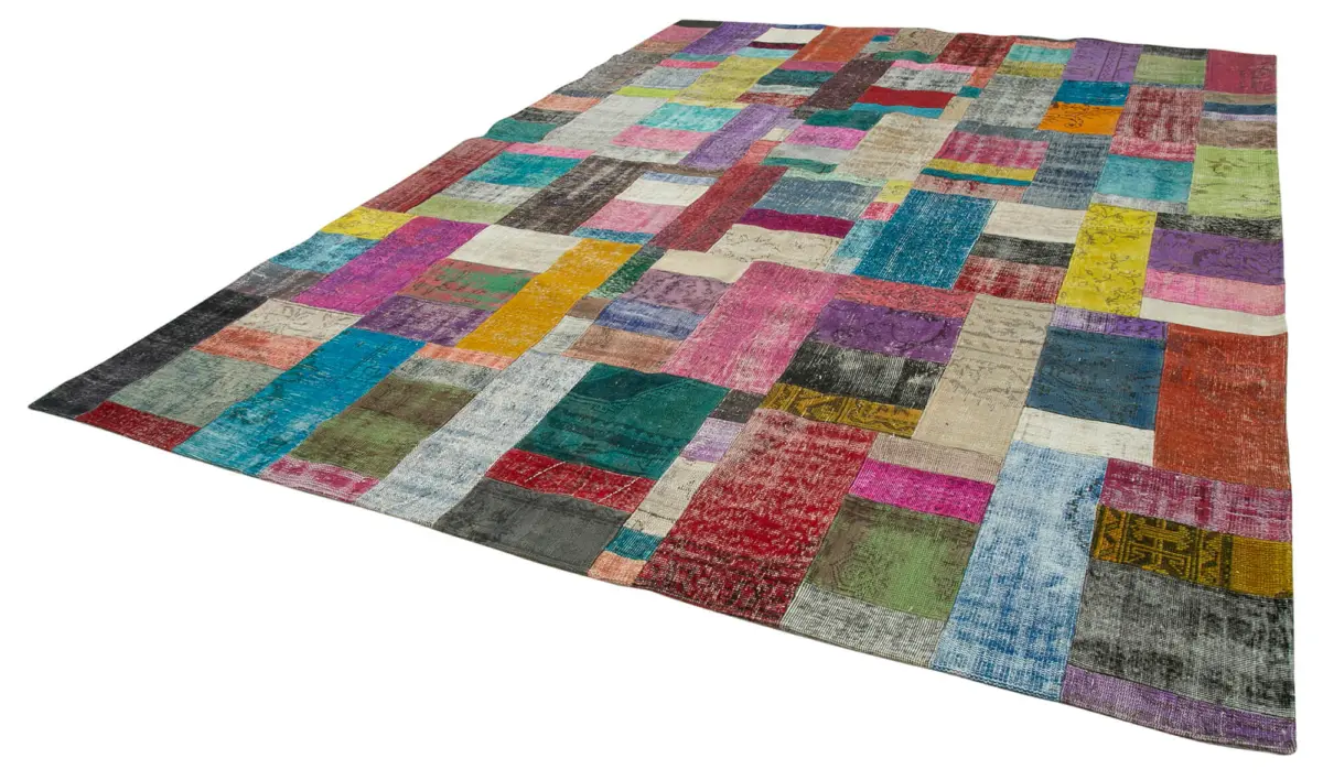 Patchwork Multi Pamuk Üzerine Yün El Dokuma Kilim-303x409 - Görsel 3