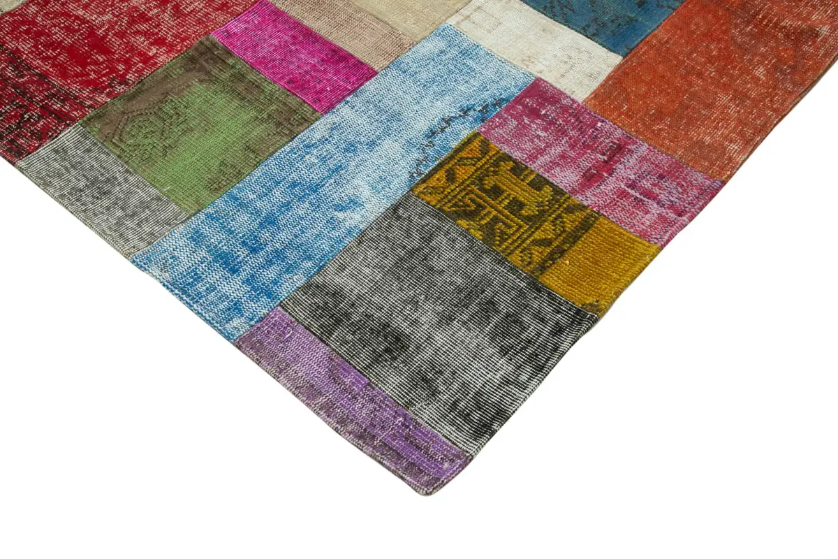 Patchwork Multi Pamuk Üzerine Yün El Dokuma Kilim-303x409 - Görsel 4