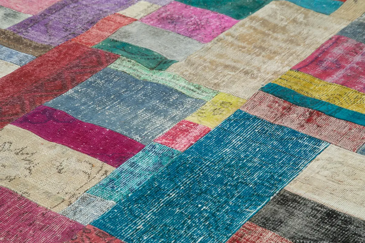 Patchwork Multi Pamuk Üzerine Yün El Dokuma Kilim-303x409 - Görsel 5