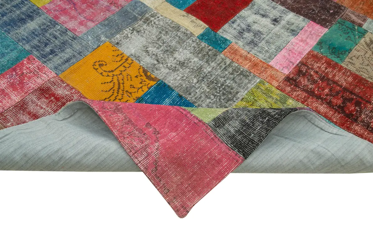 Patchwork Multi Pamuk Üzerine Yün El Dokuma Kilim-303x409 - Görsel 6
