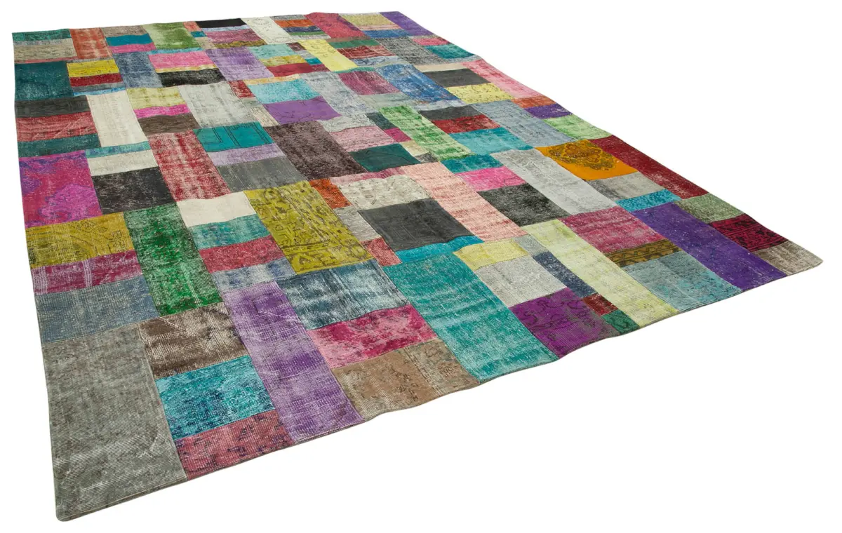 Patchwork Multi Pamuk Üzerine Yün El Dokuma Kilim-303x410 - Görsel 2