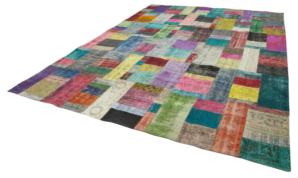 Patchwork Multi Pamuk Üzerine Yün El Dokuma Kilim-303x410 - Görsel 3