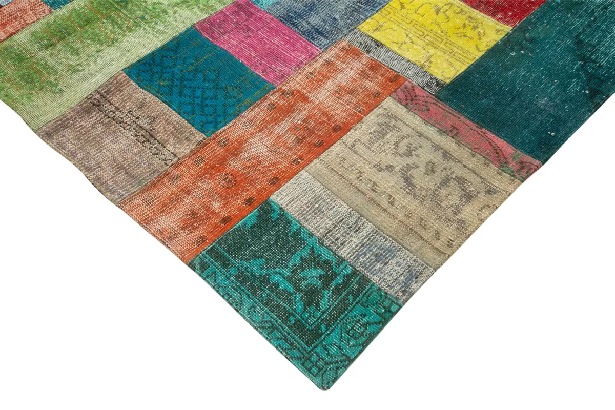 Patchwork Multi Pamuk Üzerine Yün El Dokuma Kilim-303x410 - Görsel 4