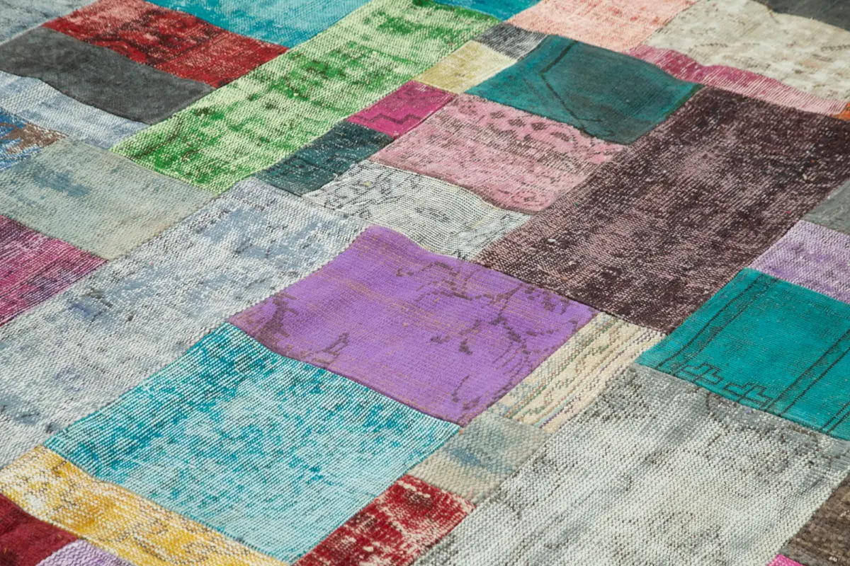 Patchwork Multi Pamuk Üzerine Yün El Dokuma Kilim-303x410 - Görsel 5