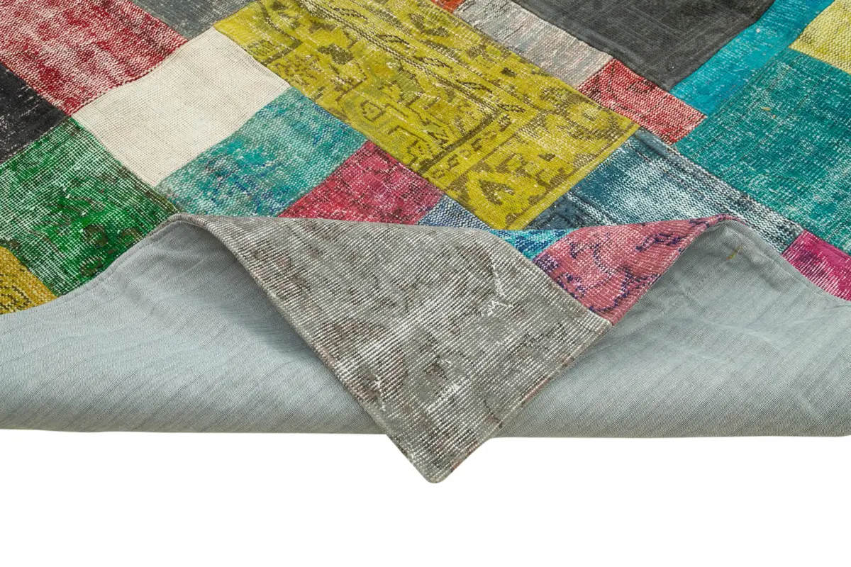 Patchwork Multi Pamuk Üzerine Yün El Dokuma Kilim-303x410 - Görsel 6