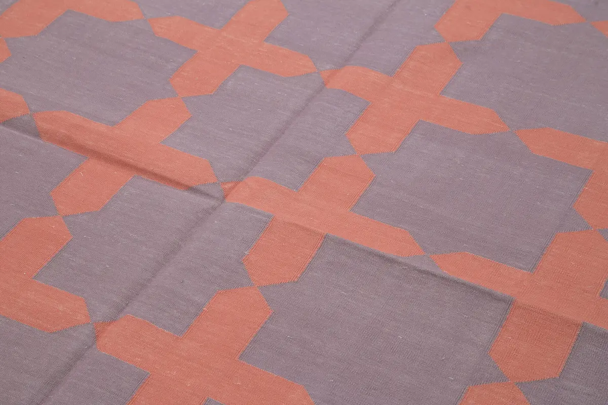 Duri Modern Mor Pamuk Üstü Yün El Dokuma Kilim-182x275 - Görsel 5