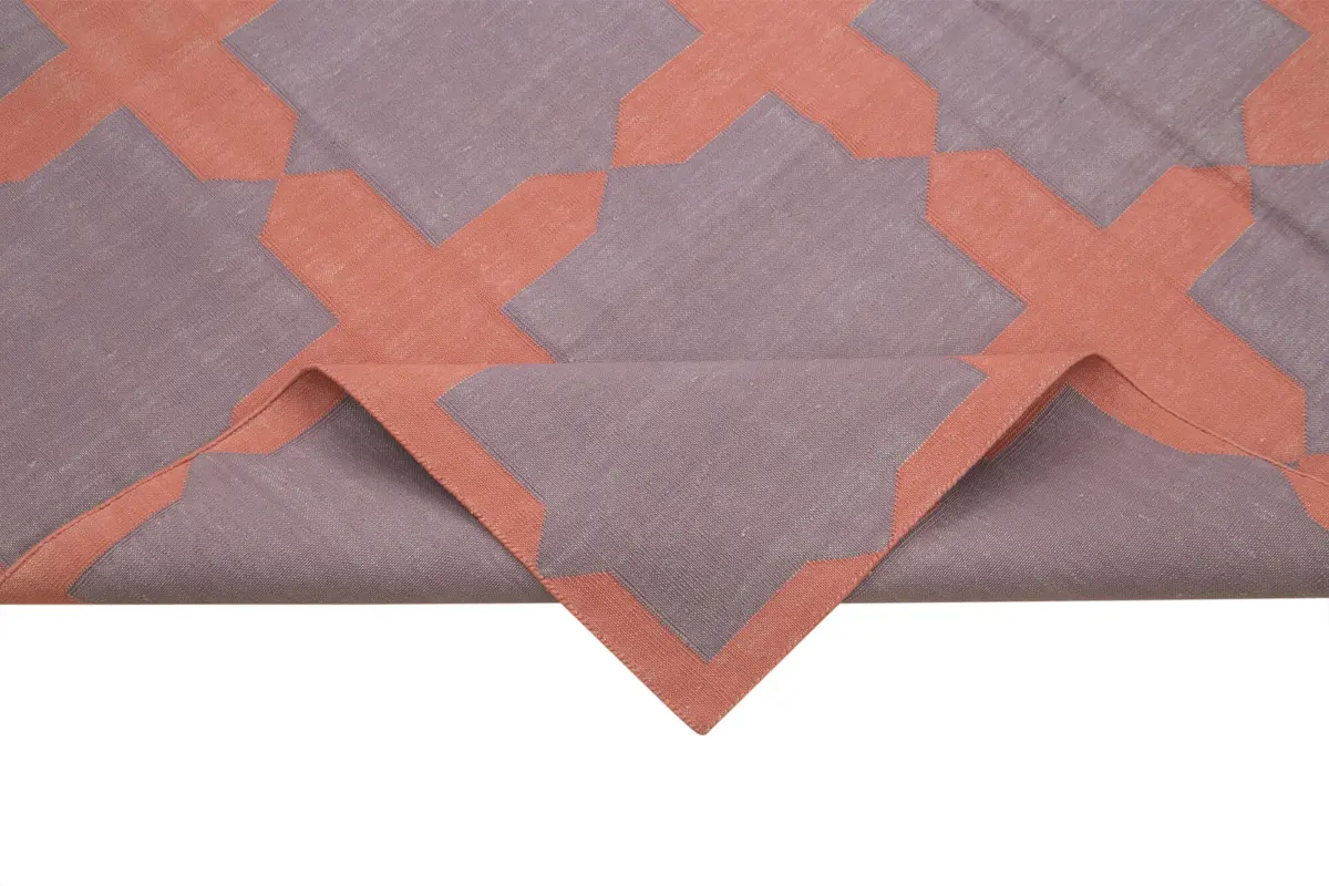 Duri Modern Mor Pamuk Üstü Yün El Dokuma Kilim-182x275 - Görsel 6