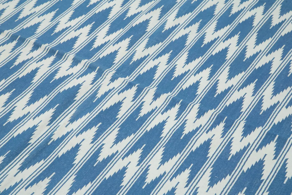 Duri Modern Mavi Pamuk Üstü Yün El Dokuma Kilim-180x280 - Görsel 5