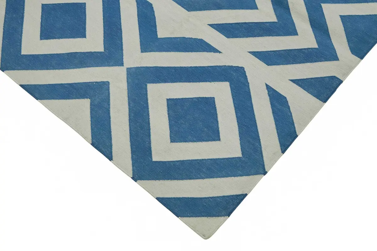 Duri Modern Mavi Pamuk Üstü Yün El Dokuma Kilim-188x270 - Görsel 4