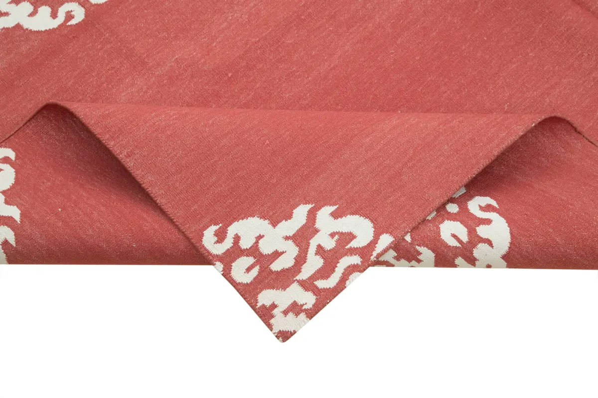 Duri Modern Kırmızı Pamuk Üstü Yün El Dokuma Kilim-186x272 - Görsel 6